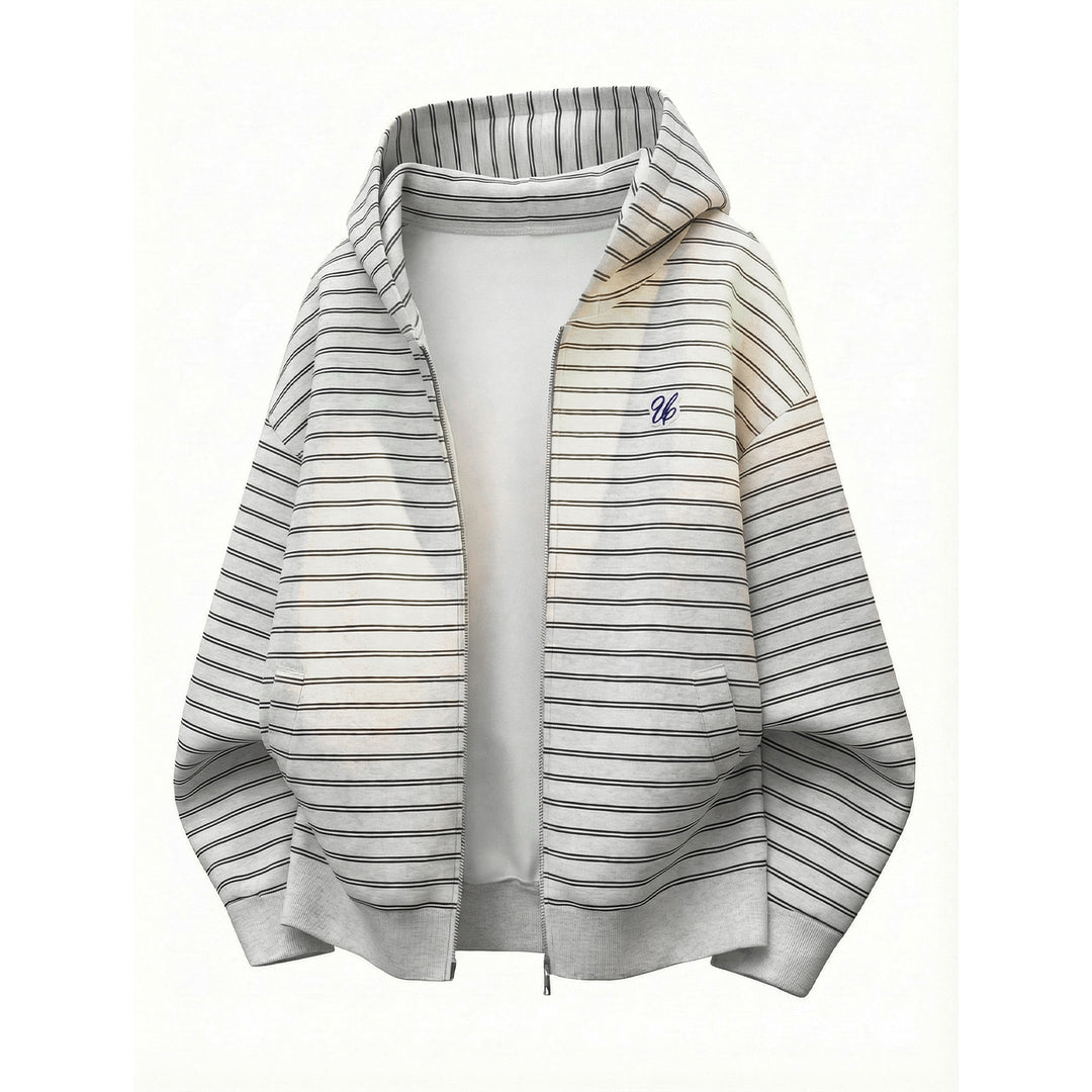 Unisex Hoodie Sweat Jacket with Zipper and Fine Stripes Mune Fashion