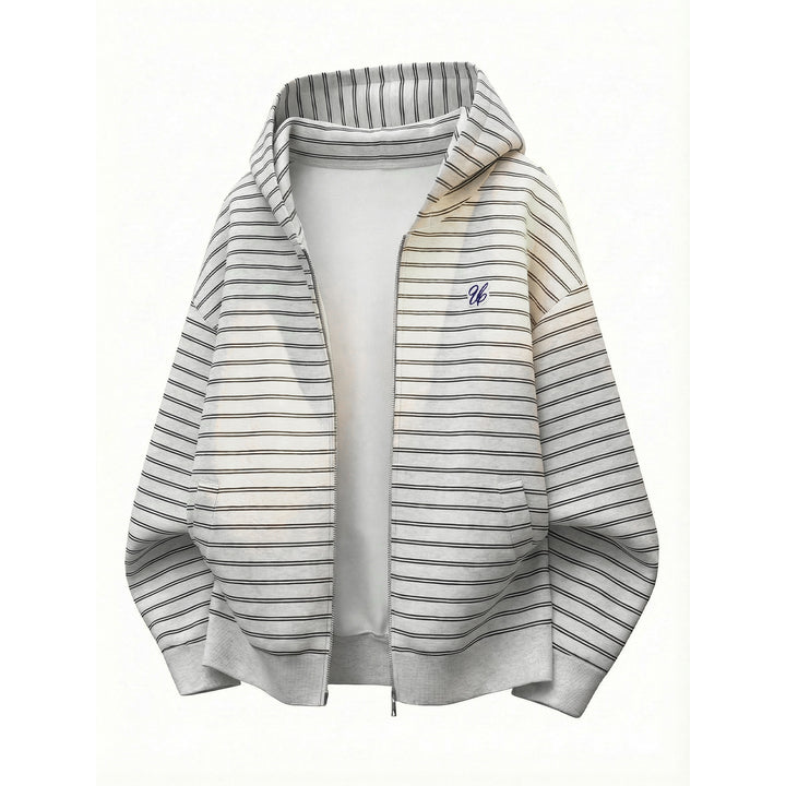 Unisex Hoodie Sweat Jacket with Zipper and Fine Stripes Mune Fashion