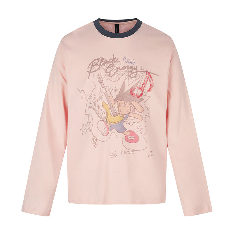 Women's long-sleeve shirt with comic guitar print, glitter detail, and contrast collar Mune Fashion