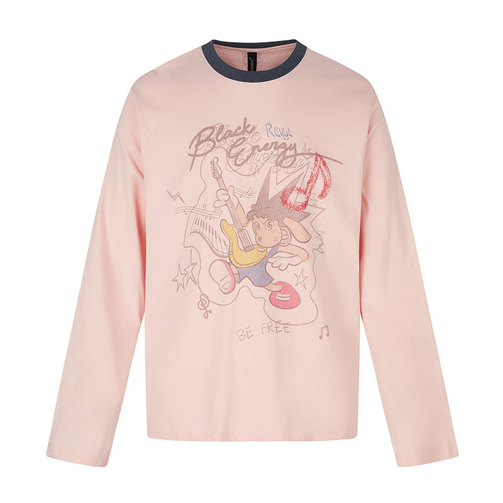 Women's long-sleeve shirt with comic guitar print, glitter detail, and contrast collar Mune Fashion