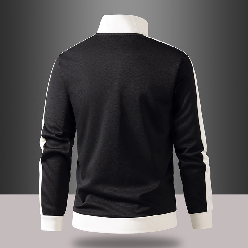 Men's retro track jacket with stand-up collar, contrast stripes, and visible zipper Mune Fashion