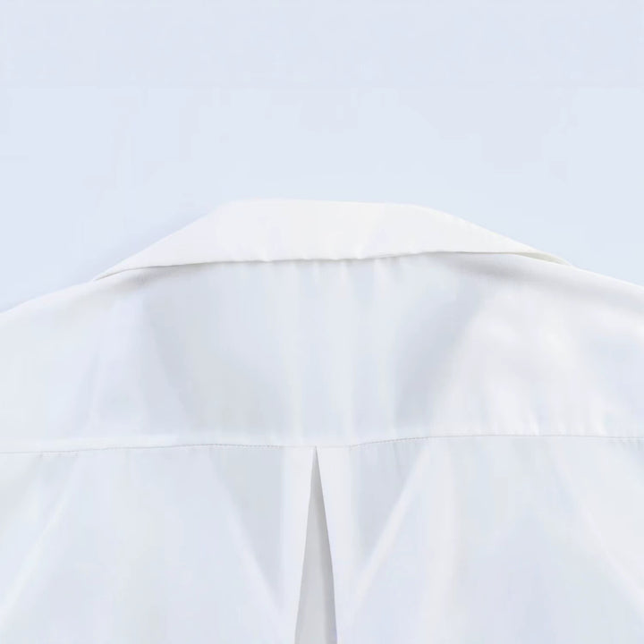 Women's Silky Oversized Blouse with Lace Insert and Shirt Collar Mune Fashion