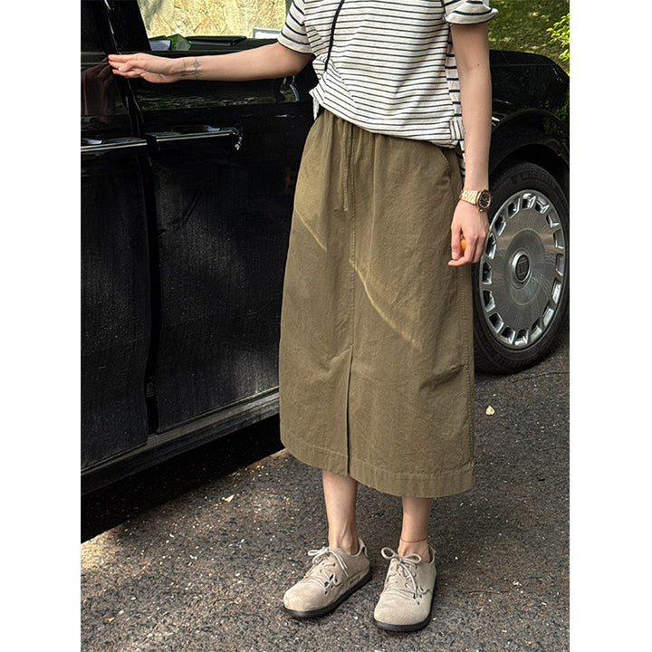 Women's Stylish Midi Skirt with Elastic Waistband and Pockets Mune Fashion