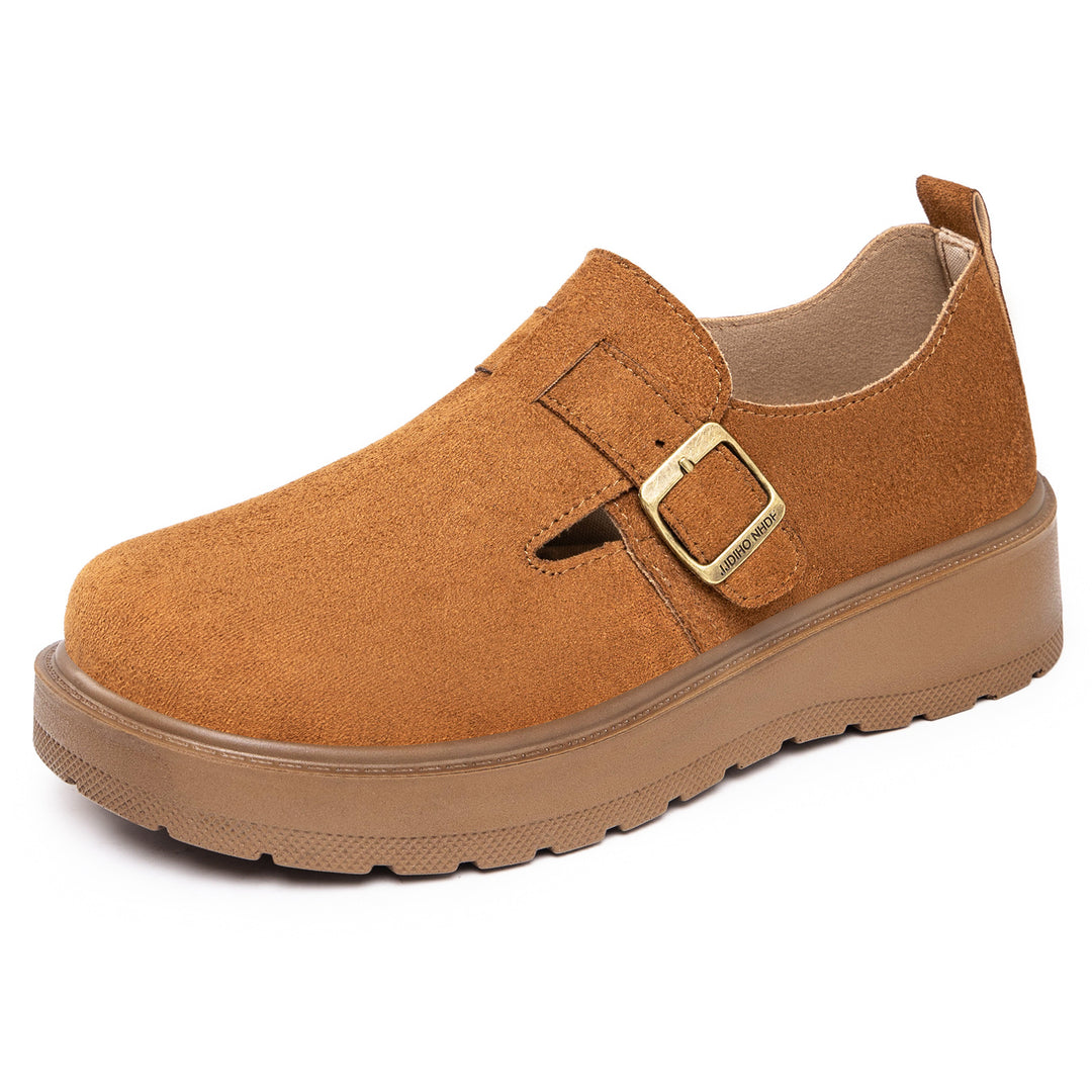Women nan platform Mary Jane slipper with suede surface and adjustable metal buckle Mune Fashion
