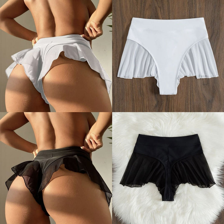Women's High-Waisted Bikini Bottom with Transparent Ruffle Detail Mune Fashion