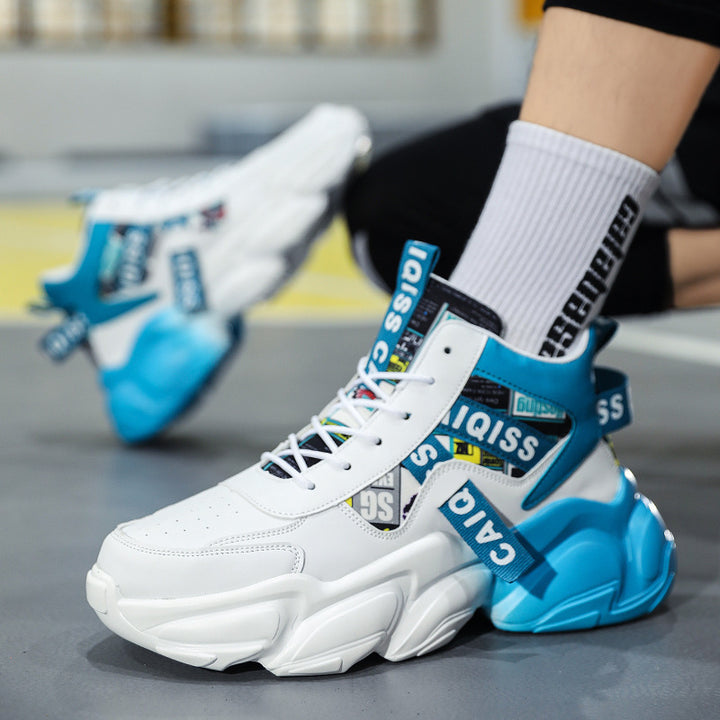 Men's futuristic high-top plateau sneaker with patterned textile mix, padded ankle collar and sculpted EVA sole Mune Fashion