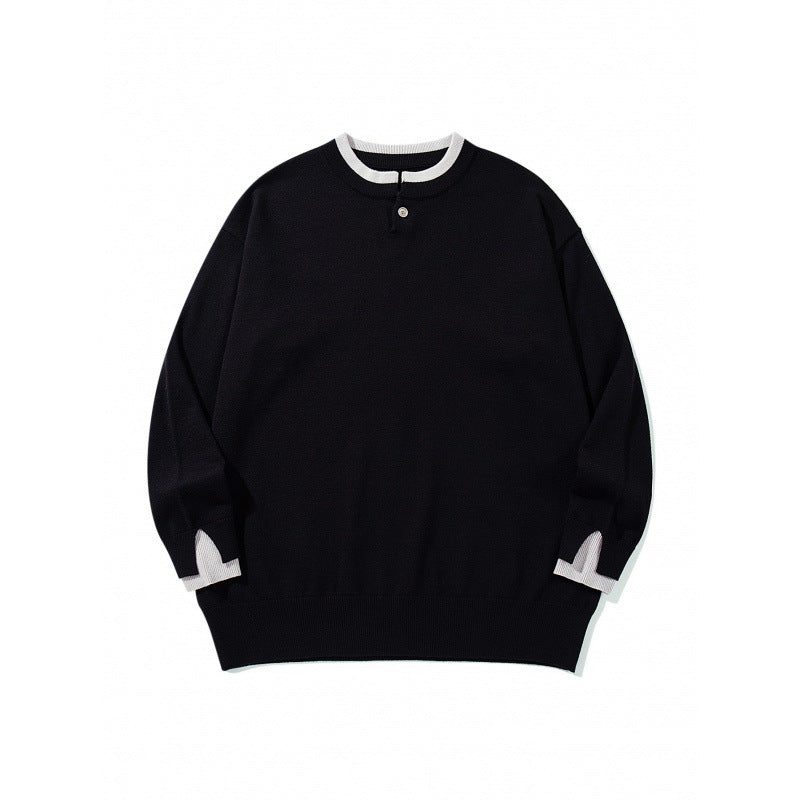 Unisex Oversize Fine Knit Sweater with Henley Button Placket and Slit Cuffs Mune Fashion