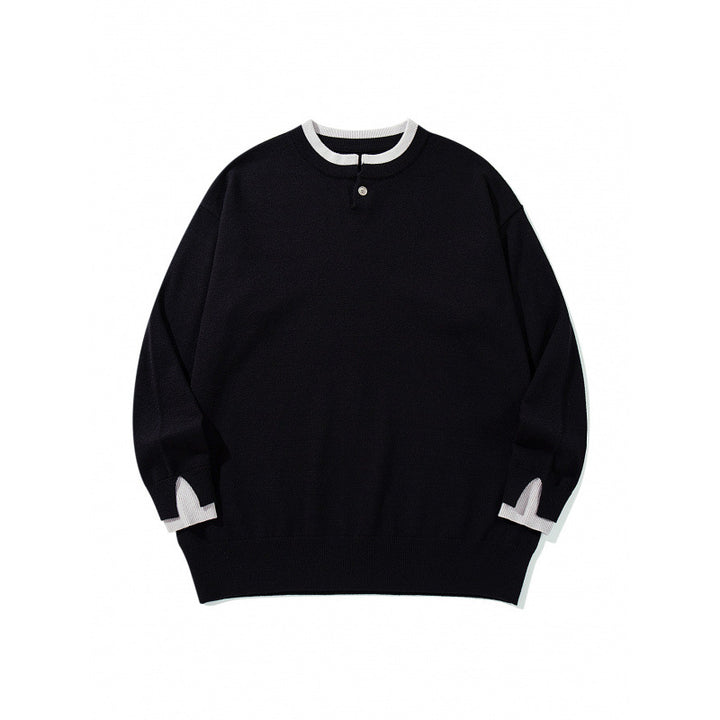 Unisex Oversize Fine Knit Sweater with Henley Button Placket and Slit Cuffs Mune Fashion