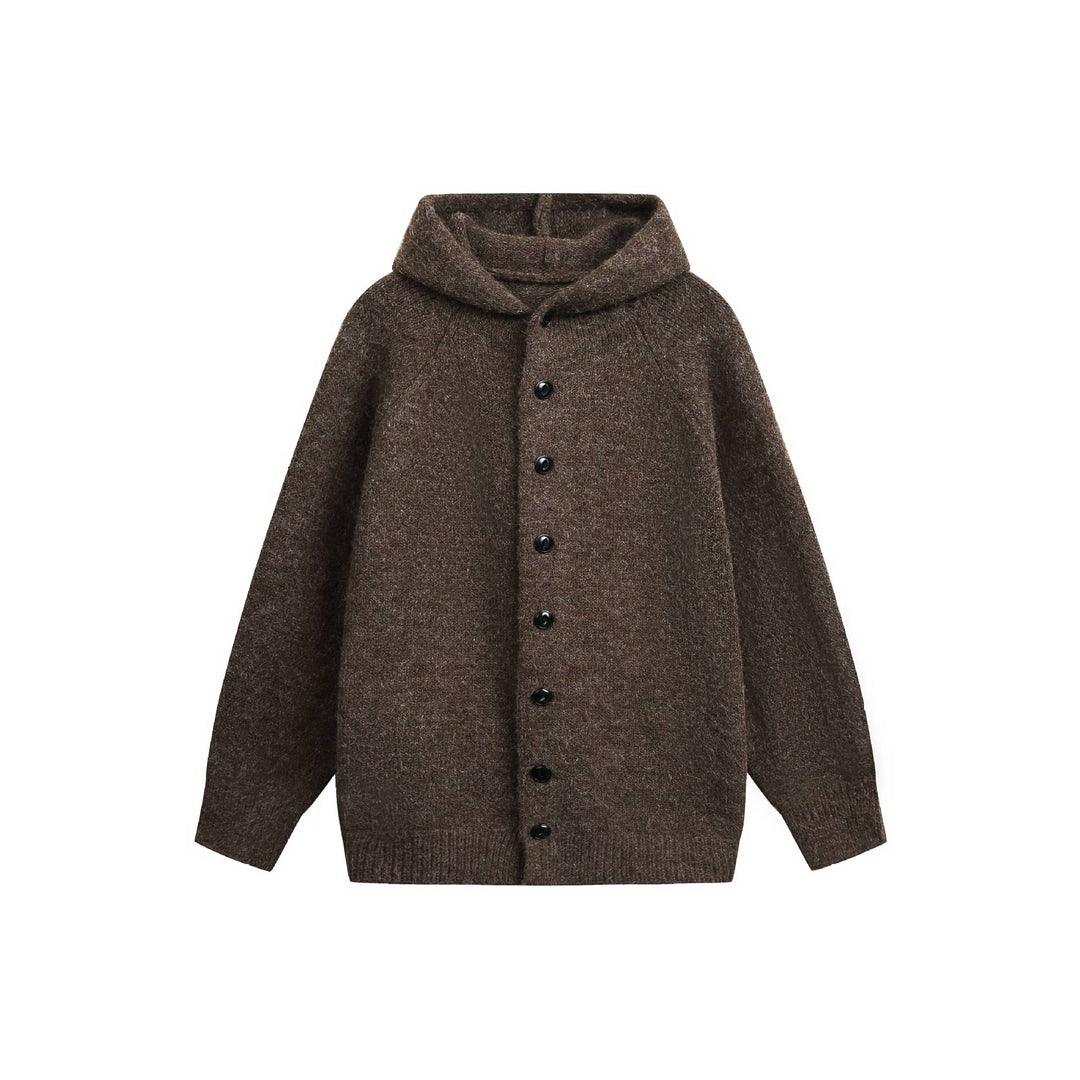 Women's Wool Blend Cape Cardigan with Hood, Button Placket and Raglan Sleeves Mune Fashion