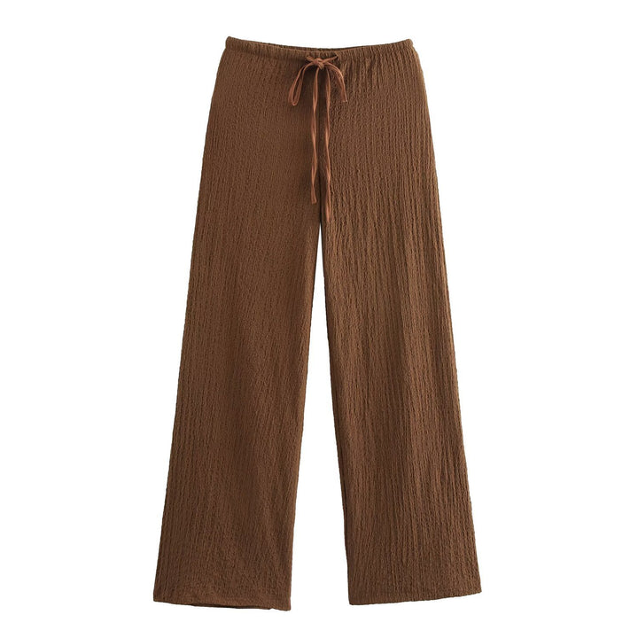 Women's lightweight crinkle lounge pants with wide leg and drawstring Mune Fashion