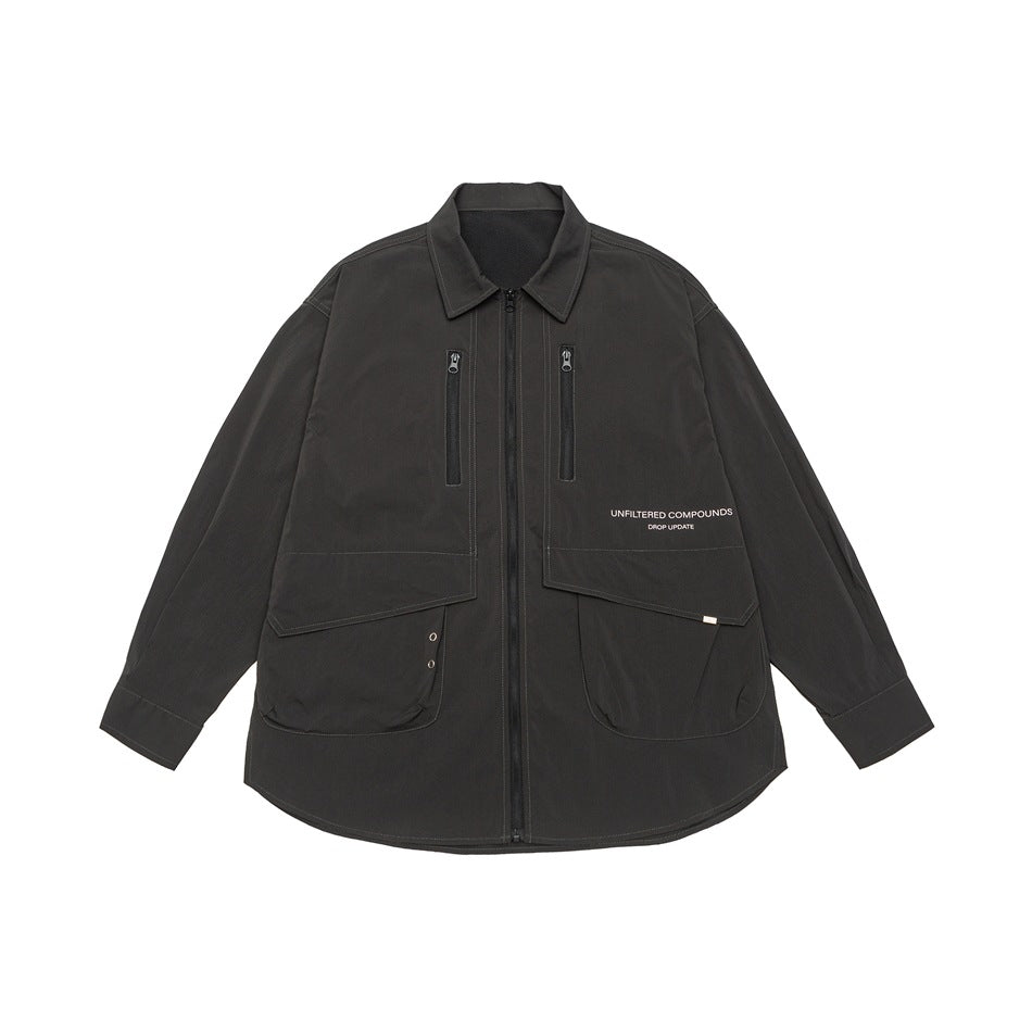 Unisex Technical Overshirt Jacket in Boxy Cut with Front Zipper and Multi-Function Pockets Mune Fashion