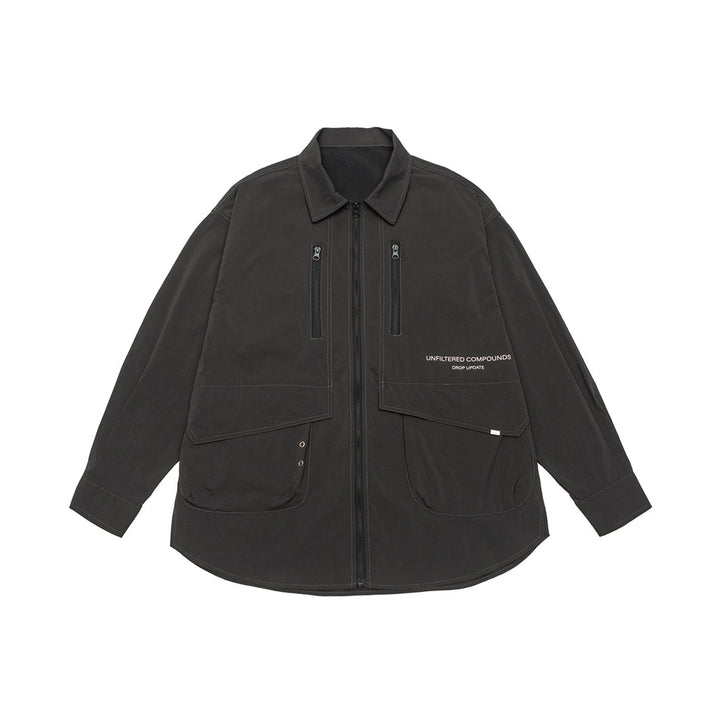 Unisex Technical Overshirt Jacket in Boxy Cut with Front Zipper and Multi-Function Pockets Mune Fashion