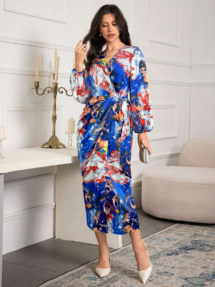 Women's Elegant Wrap Dress with Floral Accents Mune Fashion