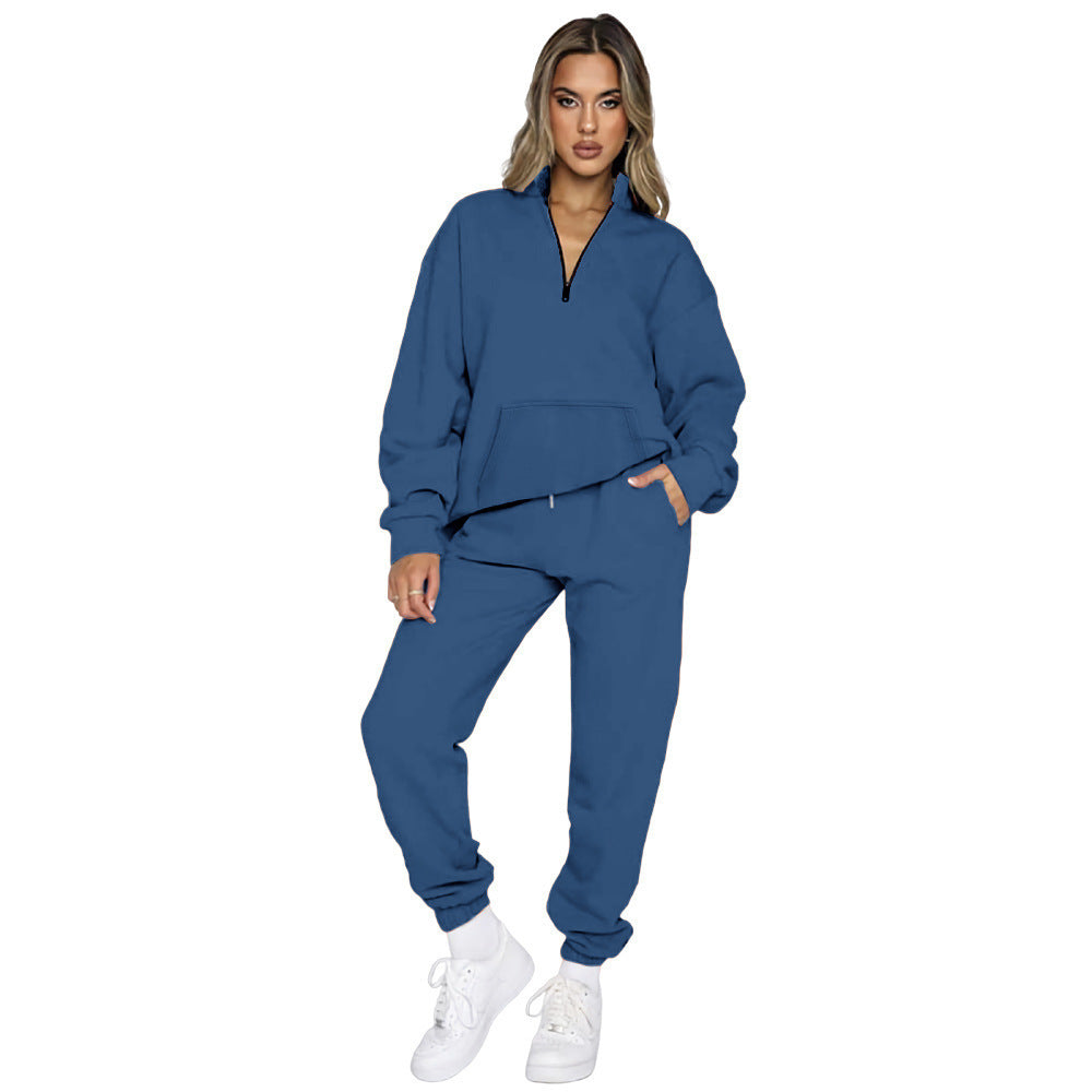 Women's French Terry Relax Loungewear Set with half zip, kangaroo pocket and fitted, tapered joggers Mune Fashion