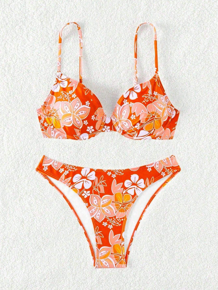 Women padded triangle bikini with floral design and adjustable straps Mune Fashion
