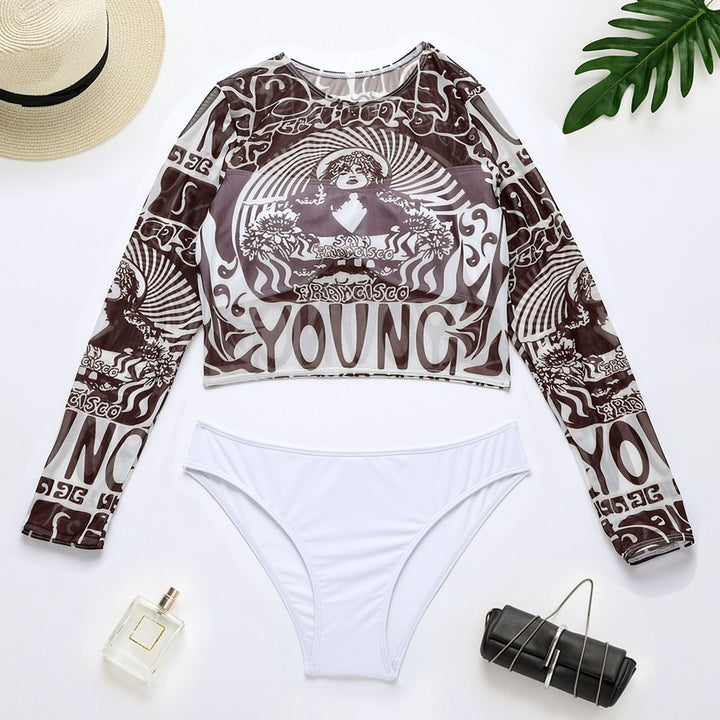 Women's sporty crop top with long sleeves and elegant print Mune Fashion