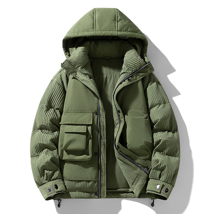 Herren Gepolsterte Winterjacke mit Kapuze, gesteppte Ärmel und Cargo-Taschen Mune Fashion