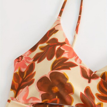 Women Elegant Flower Pattern One-Piece Swimsuit Mune Fashion