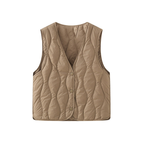 Women's padded sleeveless thermal vest with V-neckline and snap button placket Mune Fashion