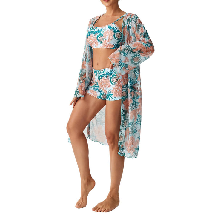 Women's swimsuit set with floral top and transparent beach cover-up Mune Fashion