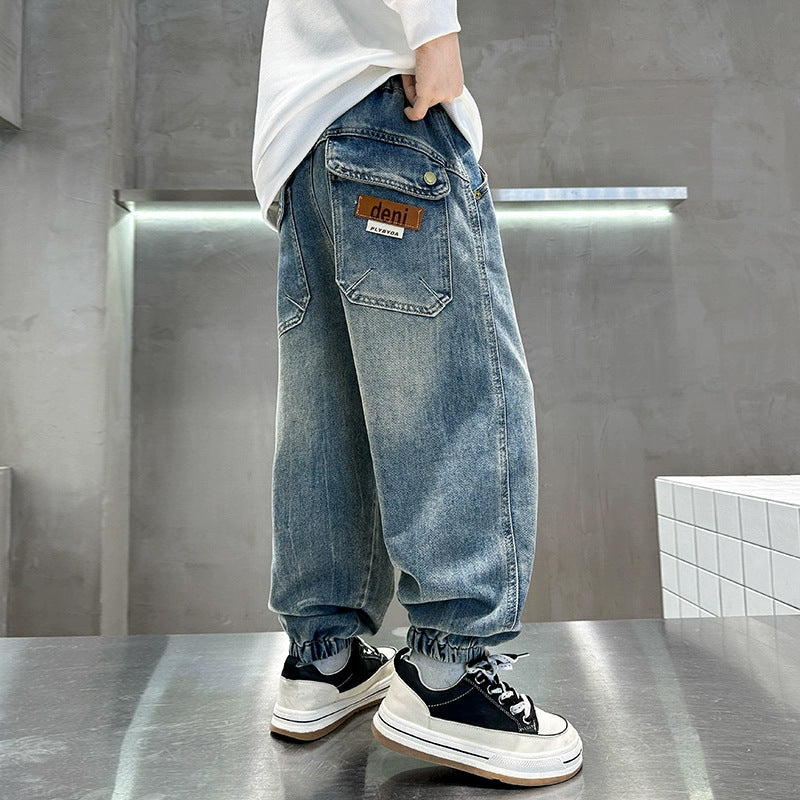 Unisex casual denim pants with elastic waistband Mune Fashion