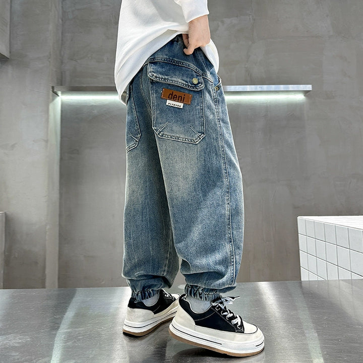 Unisex casual denim pants with elastic waistband Mune Fashion