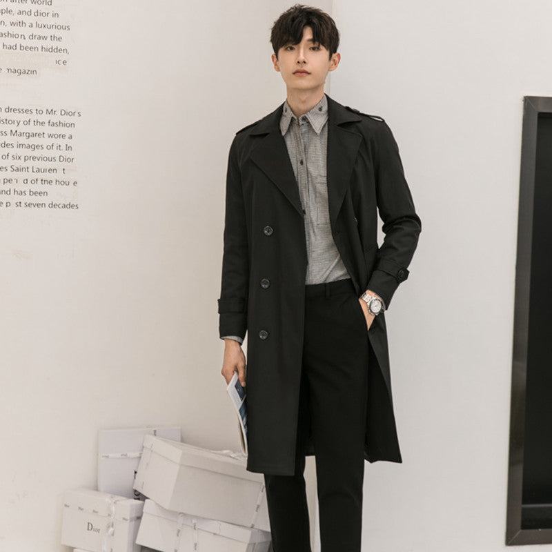 Men Water-repellent Trench Coat with Double Row, Classic Lapels and Waist Belt Mune Fashion