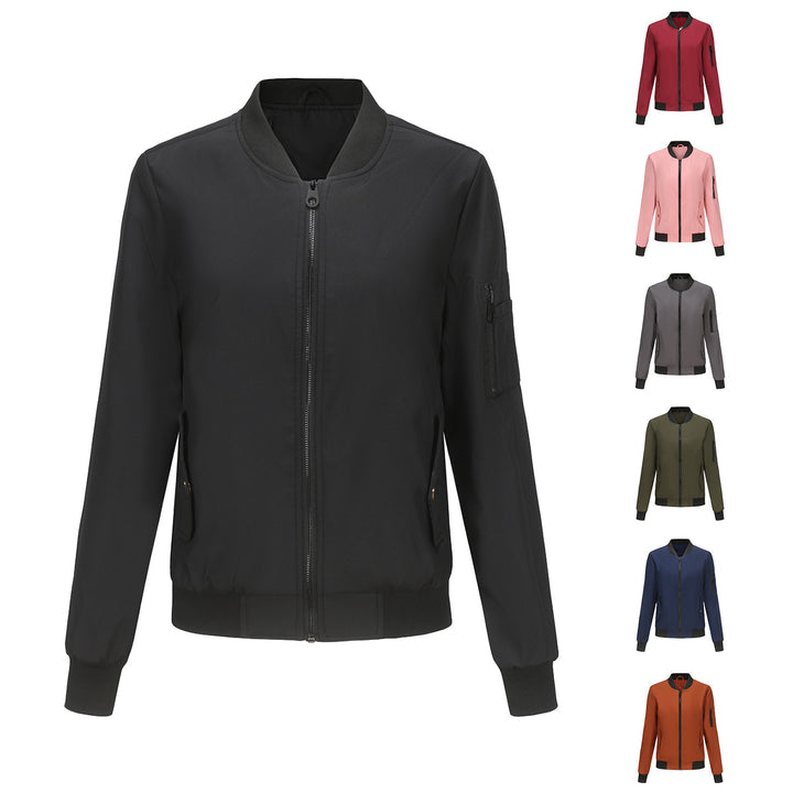 Women's lightweight bomber jacket with arm pocket, contrast cuffs, and sporty fit Mune Fashion