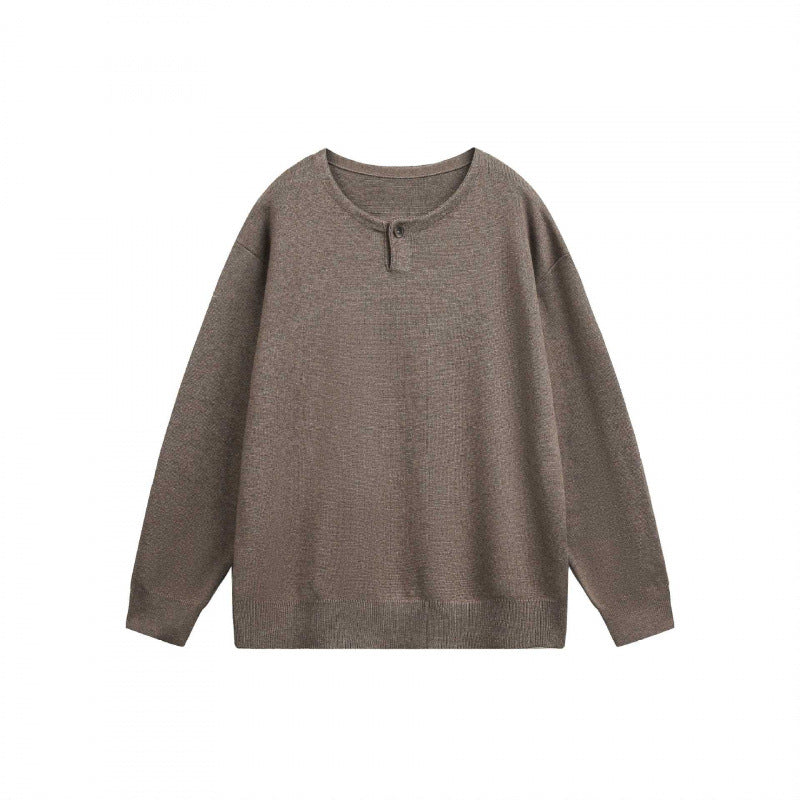 Unisex Oversize fine knit pullover with short Henley closure and structured mélange quality Mune Fashion