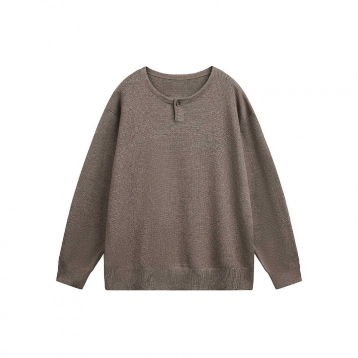 Unisex Oversize fine knit pullover with short Henley closure and structured mélange quality Mune Fashion