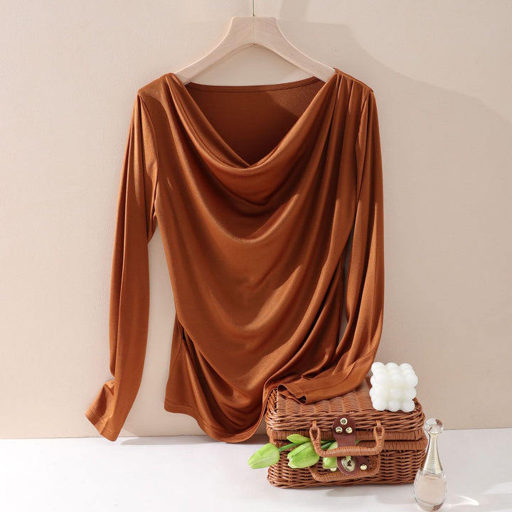 Women's Oversize Draped Shirt with Waterfall Collar & Lightweight Jersey Fall Mune Fashion