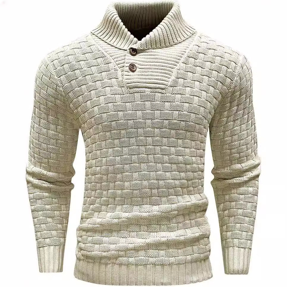 Men's structured knit sweater with high collar and decorative button placket Mune Fashion