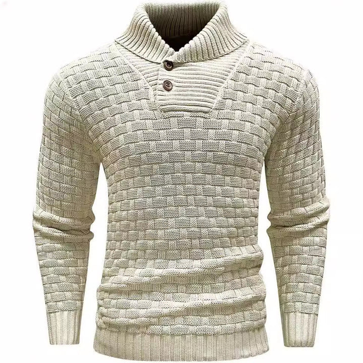 Men's structured knit sweater with high collar and decorative button placket Mune Fashion
