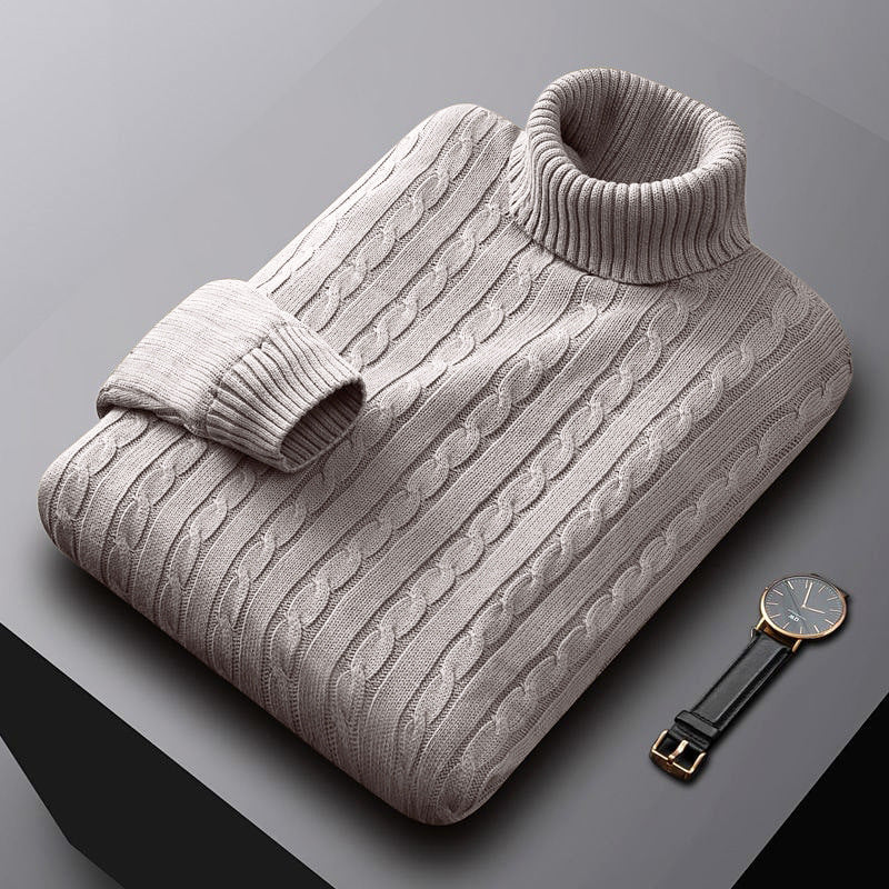 Men's chunky knitted turtleneck sweater with cable pattern and warming knit structure Mune Fashion