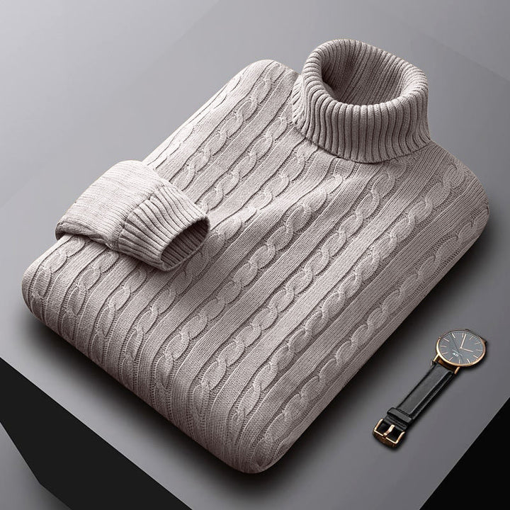 Men's chunky knitted turtleneck sweater with cable pattern and warming knit structure Mune Fashion