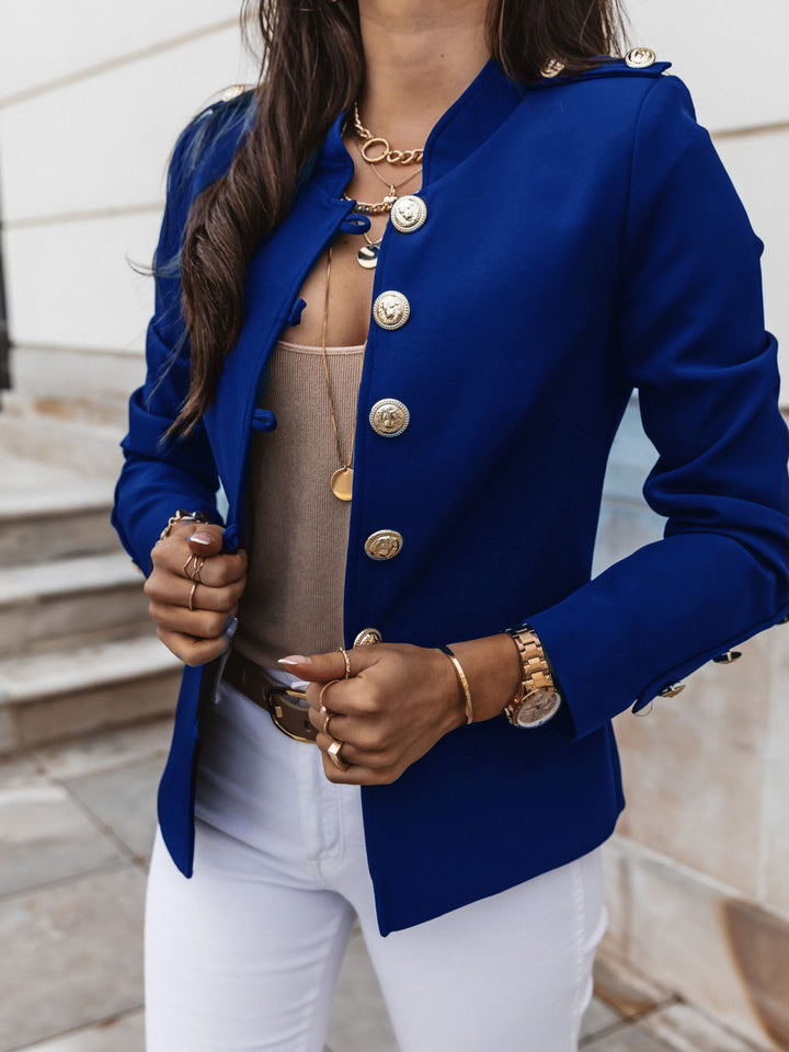 Women's military blazer with stand-up collar and decorative gold buttons Mune Fashion