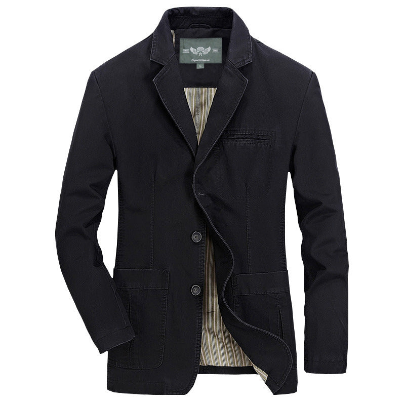 Men's Casual Canvas Blazer with Patch Pockets and Striped Lining Mune Fashion