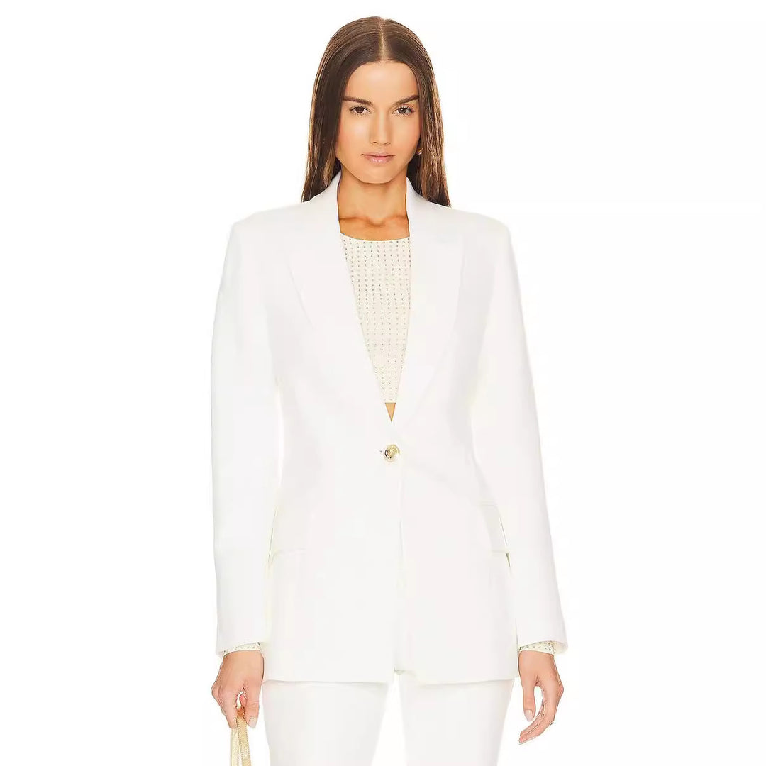 Women Two-piece Tailored Suit with Fitted One-button Blazer and Flared Trousers Mune Fashion