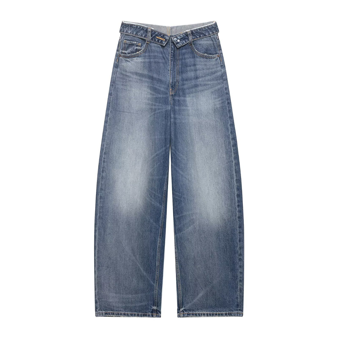 Women's wide high-waist jeans in vintage look with frayed rips Mune Fashion