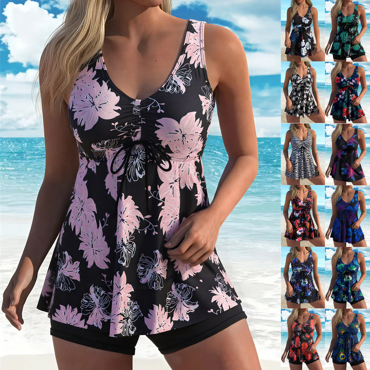 Ladies' tankini set with stylish ruffle and graphic peacock pattern Mune Fashion