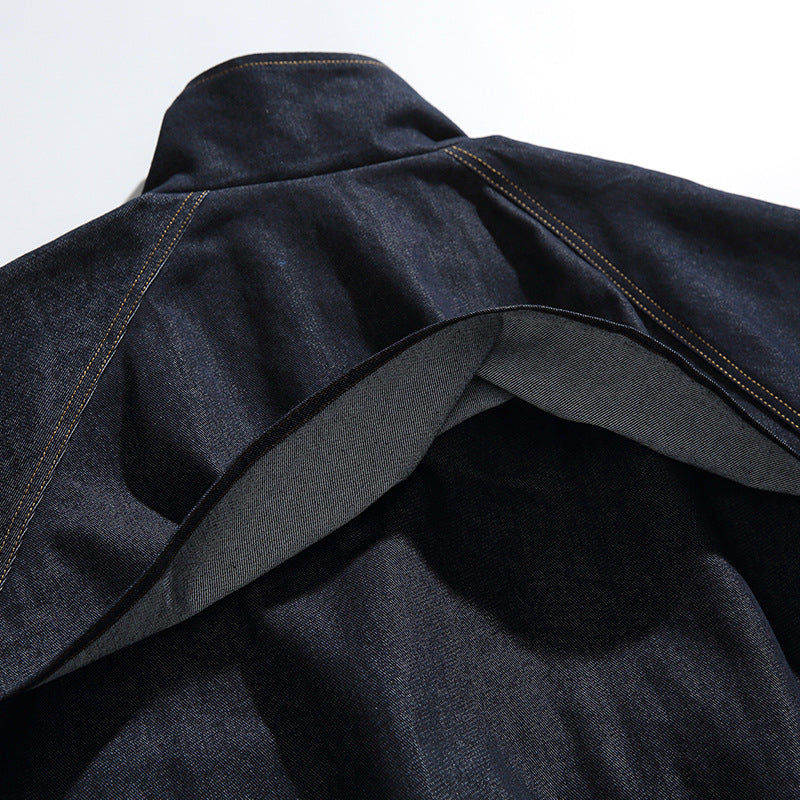 Unisex Boxy Jeans Jacket in Oversized Cut with Stand-Up Collar and Flap Pockets Mune Fashion
