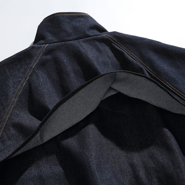 Unisex Boxy Jeans Jacket in Oversized Cut with Stand-Up Collar and Flap Pockets Mune Fashion