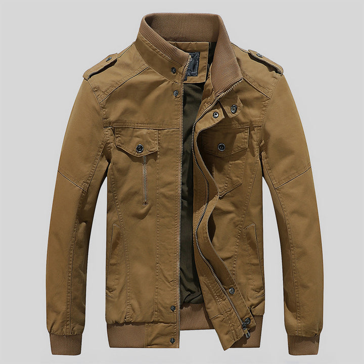 Men's Urban Canvas Pilot Jacket with Reinforced Shoulders, Stand-Up Collar and Concealed Zip Fastening Mune Fashion