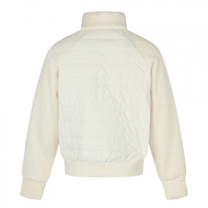 Women's hybrid quilted jacket with quilted front, chunky knit sleeves, and high stand-up collar Mune Fashion