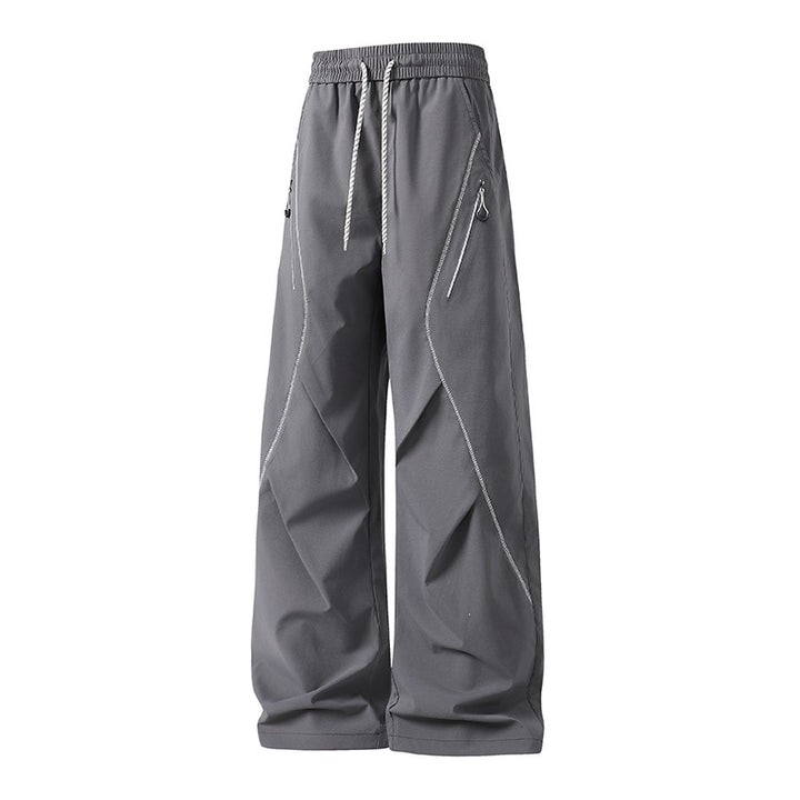 Men's Loose Utility Jogging Pants made of Functional Nylon with Drawstring, Zipper Pockets & Contrast Stitching Mune Fashion