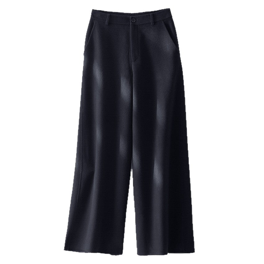 Women's Wide Wool Trousers with High Waist and Pockets Mune Fashion