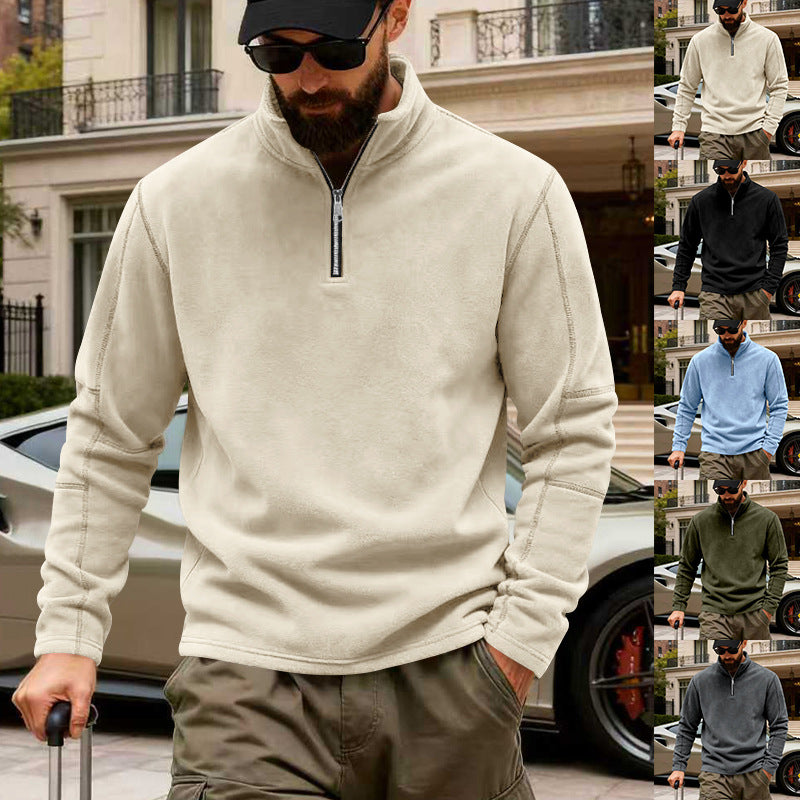 Men's lightweight fleece pullover with half zipper and stand-up collar Mune Fashion