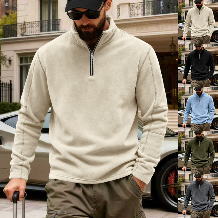 Men's lightweight fleece pullover with half zipper and stand-up collar Mune Fashion
