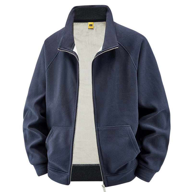 Men's Insulated Plush Lined Sweat Jacket with Stand-Up Collar and Concealed Inner Pockets Mune Fashion
