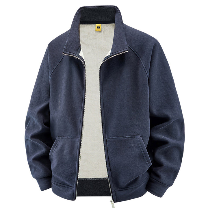 Men's Insulated Plush Lined Sweat Jacket with Stand-Up Collar and Concealed Inner Pockets Mune Fashion